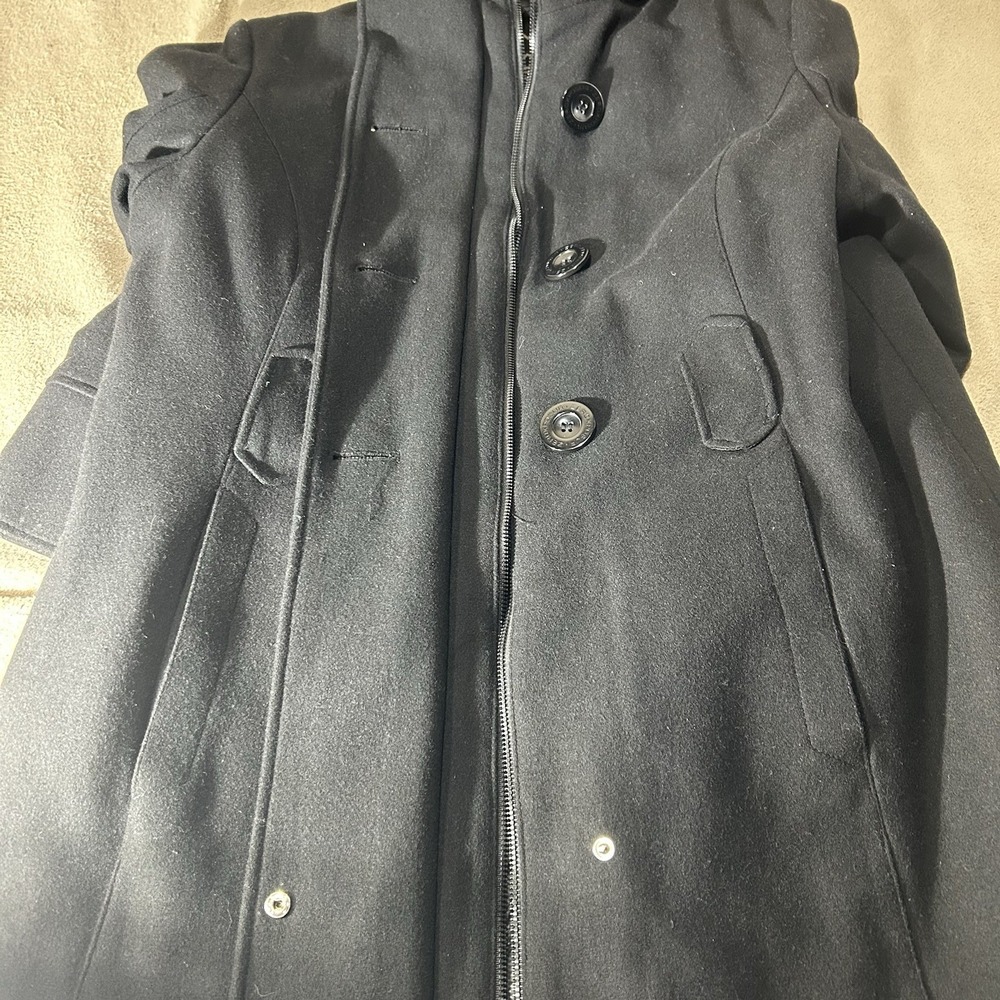 ZeroXposur Black Wool Double Breasted Hooded Peacoat Belted Jacket Womens XL - Picture 9 of 11
